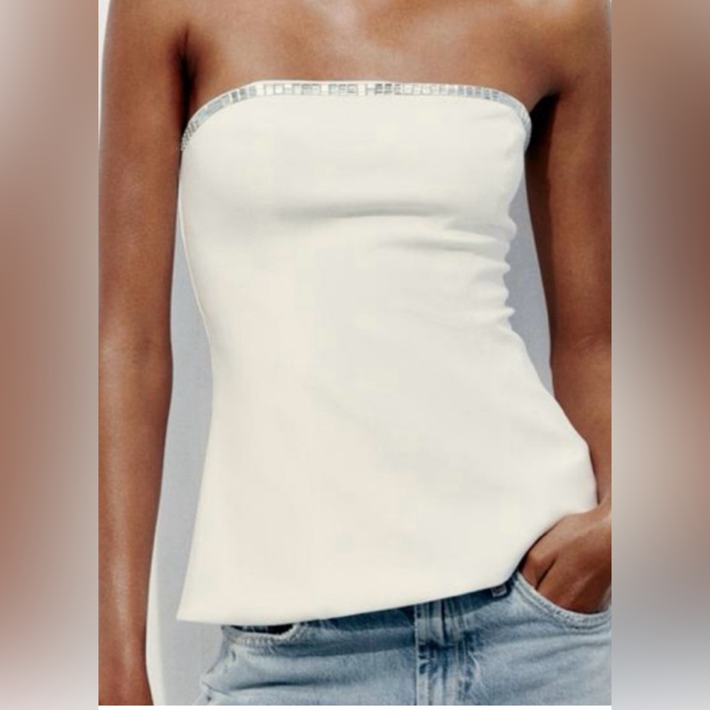 Zara strapless white studded top